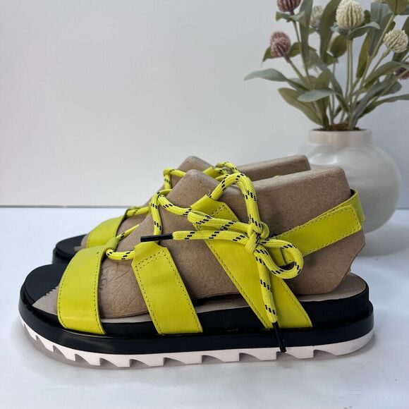 Sorel Roaming Lace Leather Sandals Bolt Green Black Women's 8 NWOB - Picture 1 of 10
